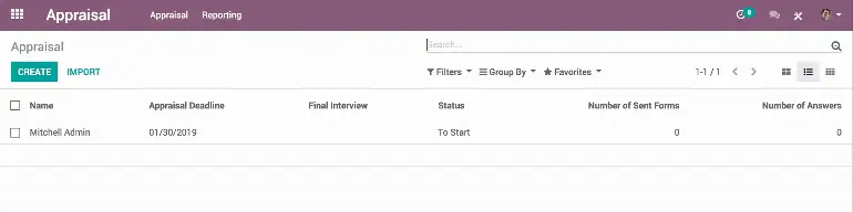 Список оцінювання співробітників в Odoo Appraisal