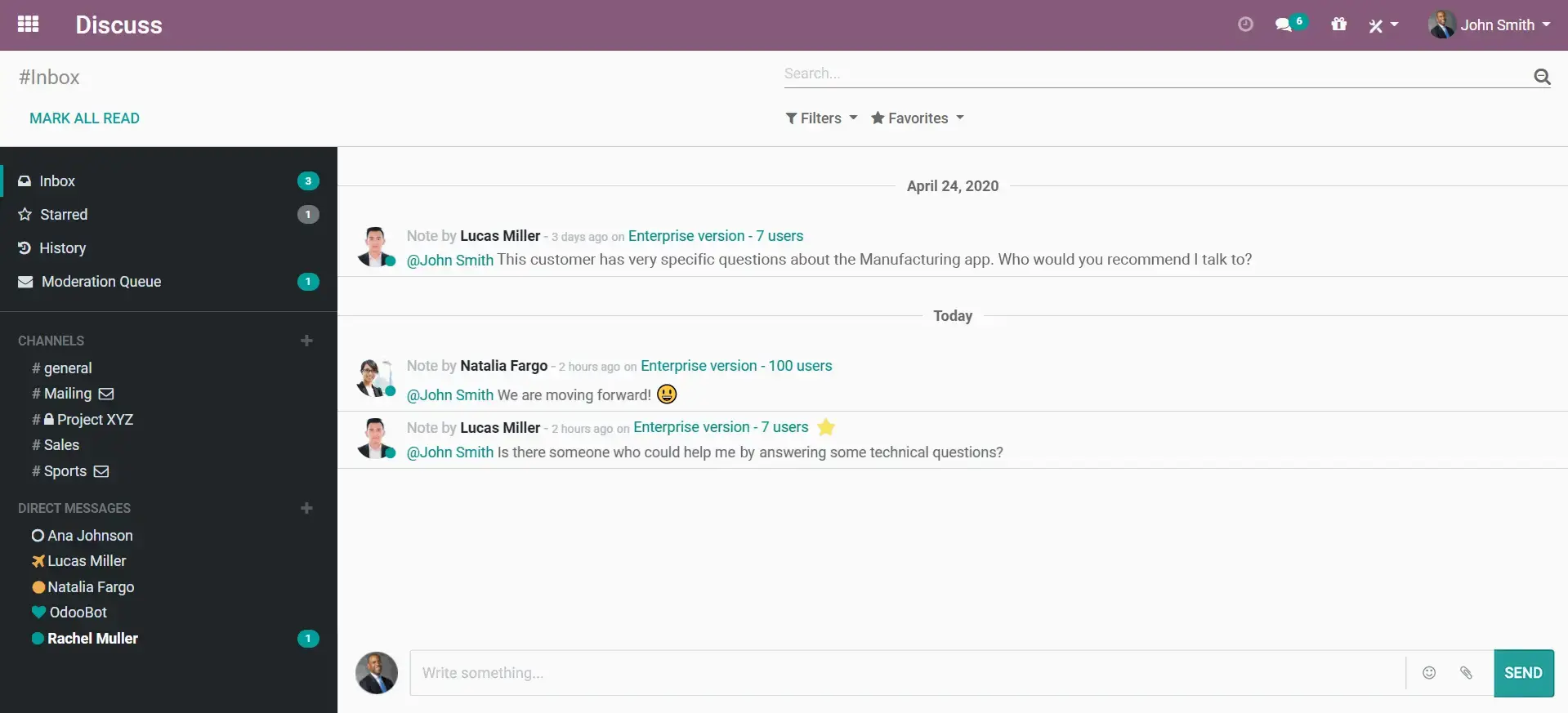 Odoo Discuss: корпоративний чат для командної комунікації та повідомлень