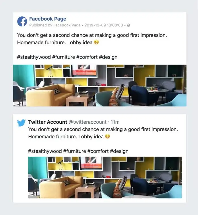 Публікація в Facebook та Twitter — приклад посту з меблями та SMM контентом