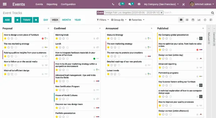 Odoo Events — управління подіями, програмою заходу та треками конференції